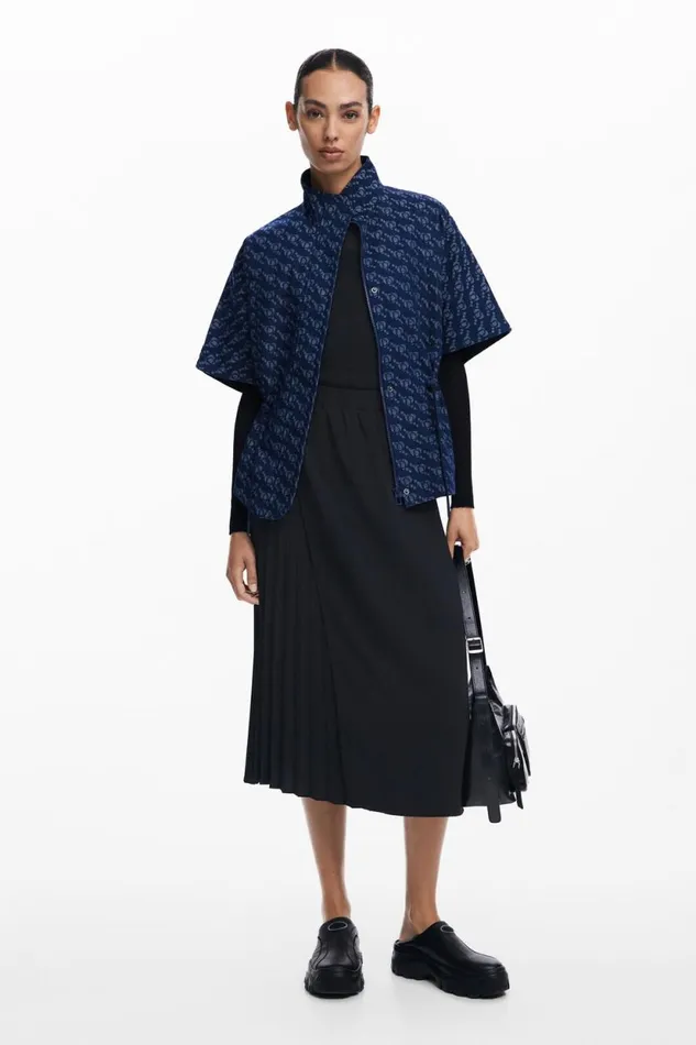 Coats And Jackets Women Desigual Geometric Pattern Poncho Blue