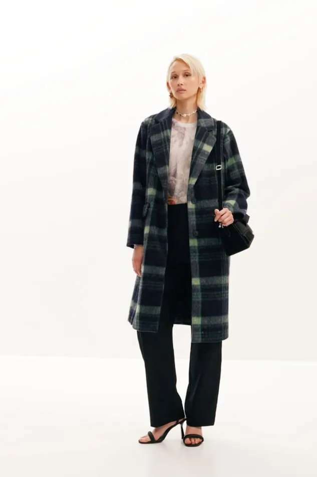 Coats And Jackets Women Desigual Long Checkered Coat Blue