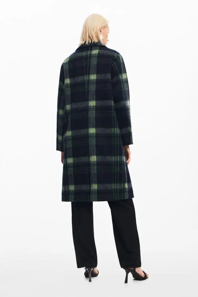 Coats And Jackets Women Desigual Long Checkered Coat Blue