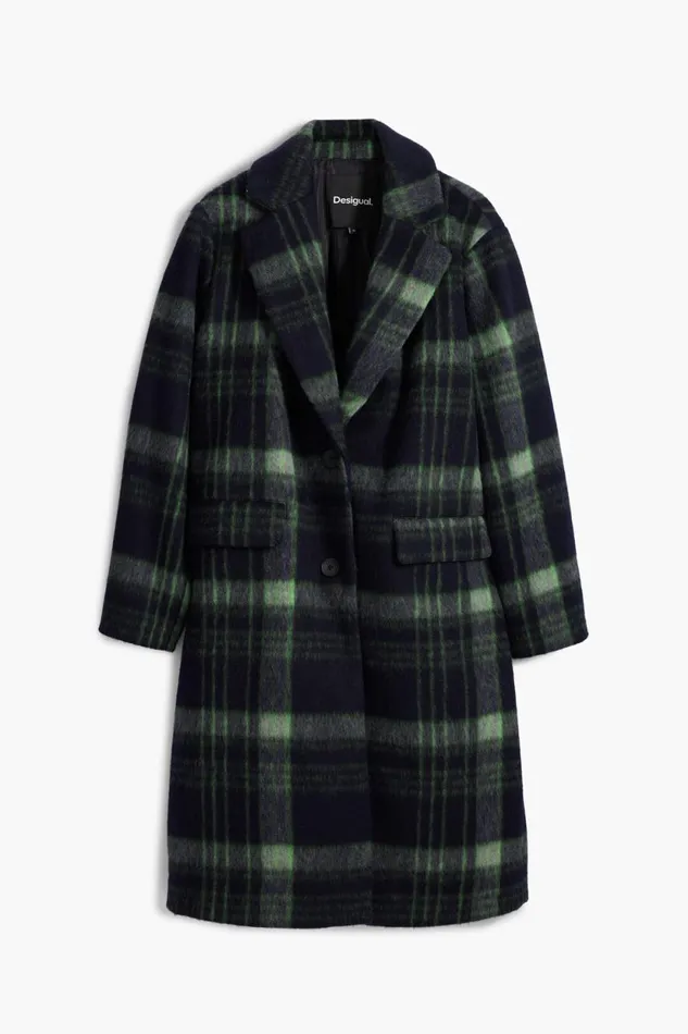 Coats And Jackets Women Desigual Long Checkered Coat Blue