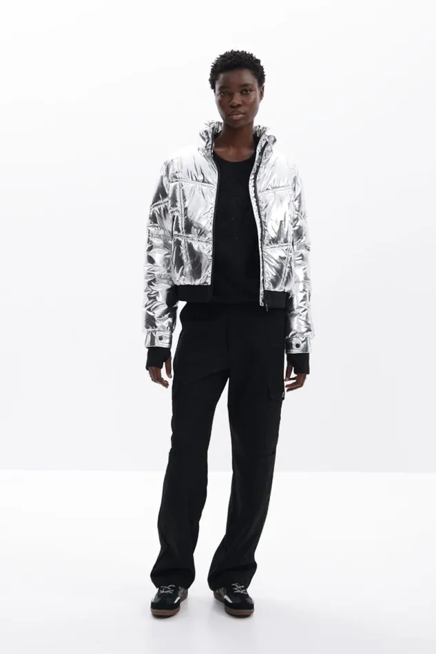 Coats And Jackets Women Desigual Metallic Coat With Hood Black