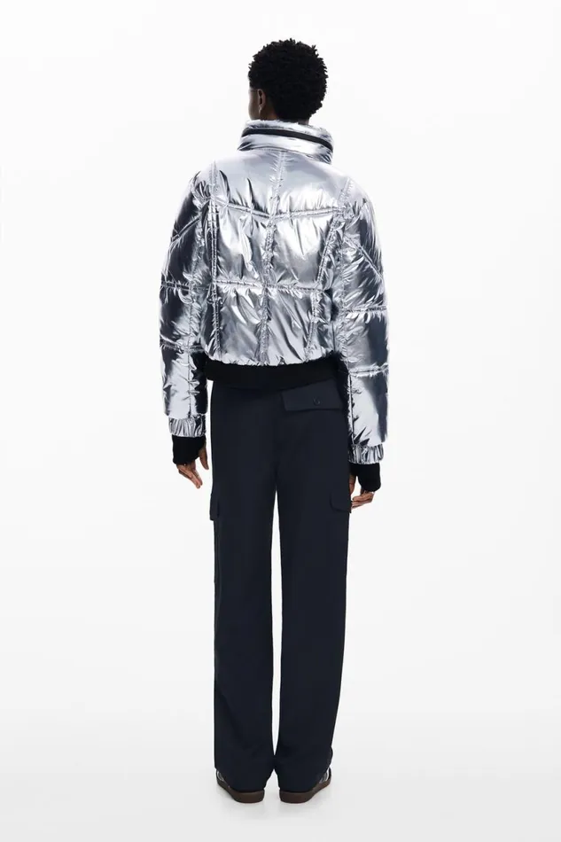 Coats And Jackets Women Desigual Metallic Coat With Hood Black
