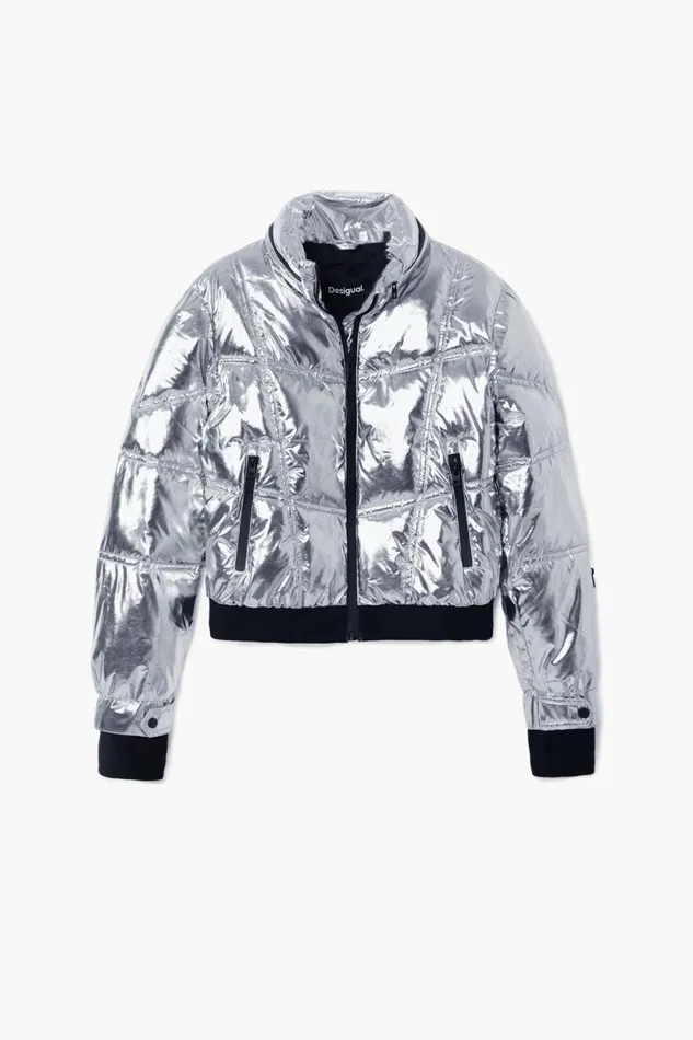 Coats And Jackets Women Desigual Metallic Coat With Hood Black