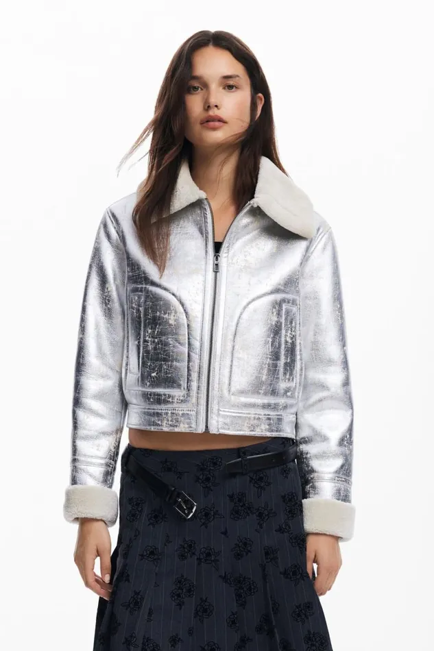 Coats And Jackets Women Desigual Metallic Jacket Black