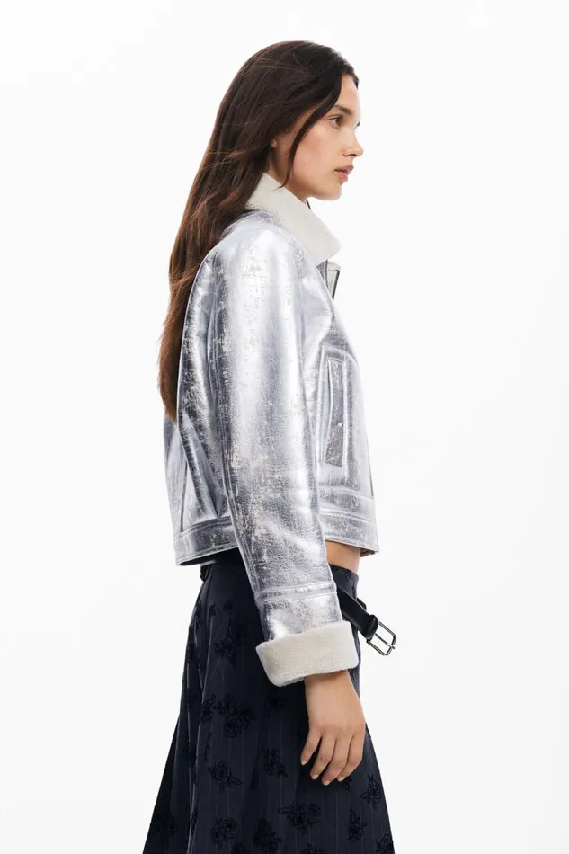 Coats And Jackets Women Desigual Metallic Jacket Black