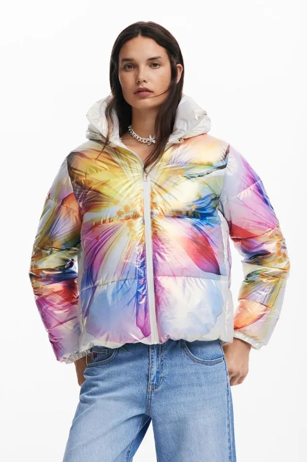 Coats And Jackets Women Desigual Quilted Flower Coat Yellow