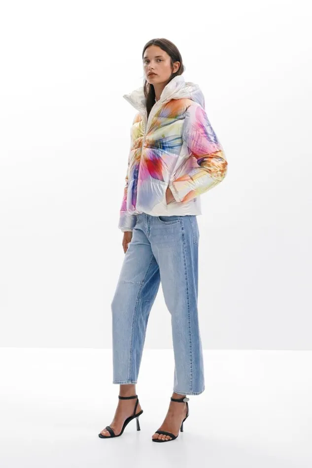 Coats And Jackets Women Desigual Quilted Flower Coat Yellow