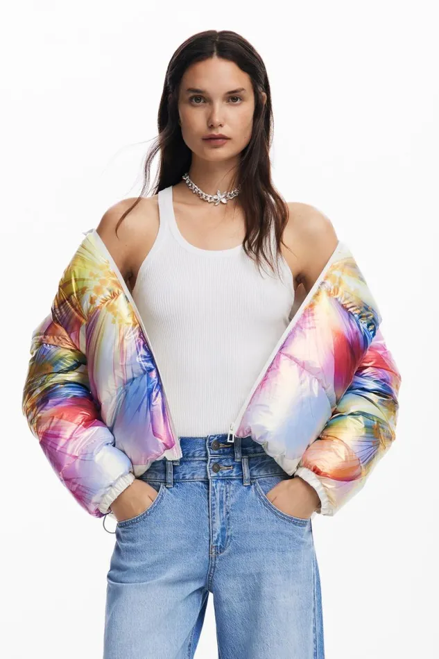Coats And Jackets Women Desigual Quilted Flower Coat Yellow