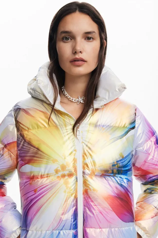 Coats And Jackets Women Desigual Quilted Flower Coat Yellow
