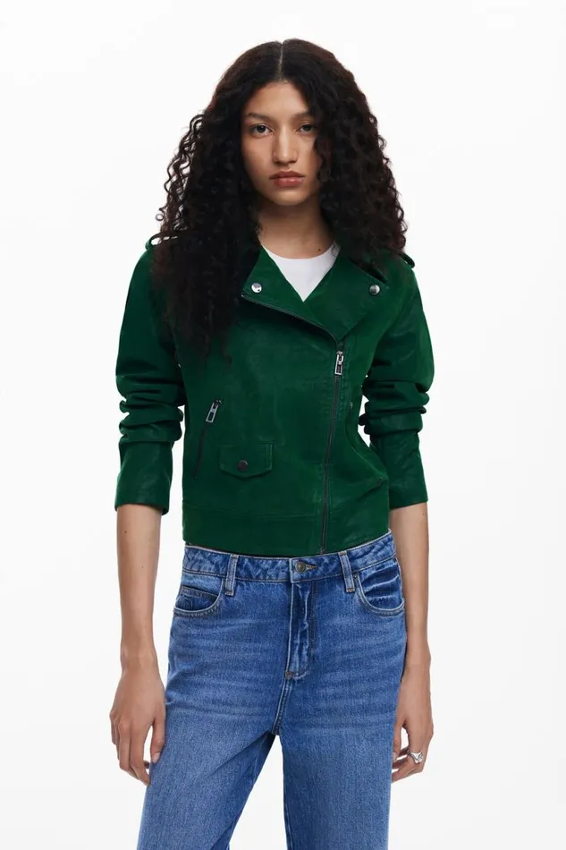 Coats And Jackets Women Desigual Textured Biker Jacket Green