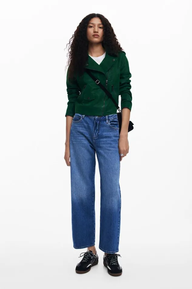 Coats And Jackets Women Desigual Textured Biker Jacket Green