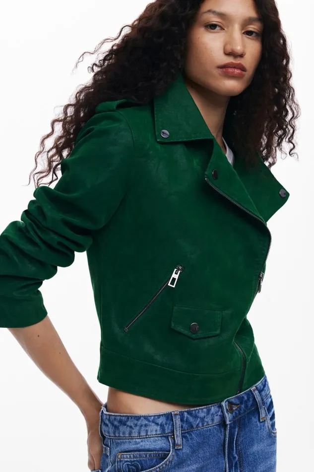 Coats And Jackets Women Desigual Textured Biker Jacket Green