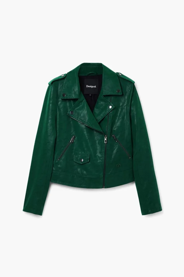 Coats And Jackets Women Desigual Textured Biker Jacket Green