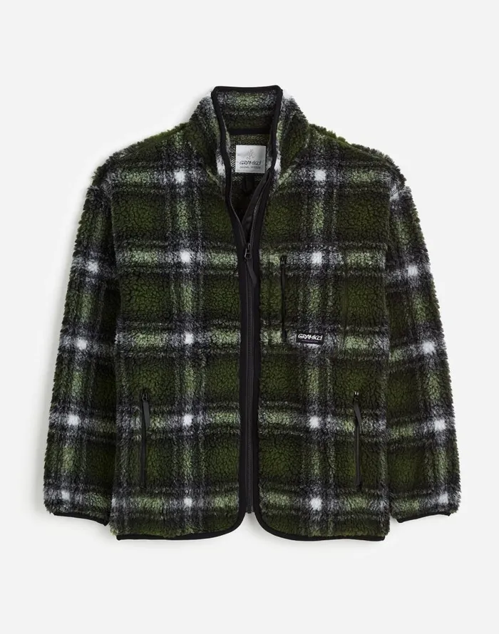 Coats Jackets Men Madewell Gramicci Shadow Plaid Sherpa Jacket Olive Shadow Plaid