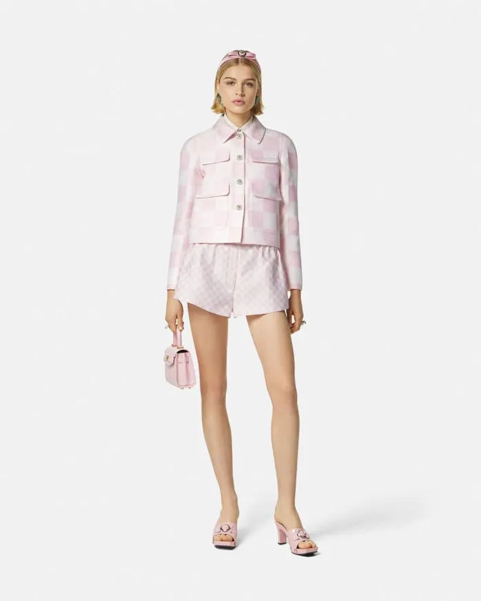 Contrasto Duchesse Crop Blouson Jacket Light Pink Women Versace Outerwear and Coats