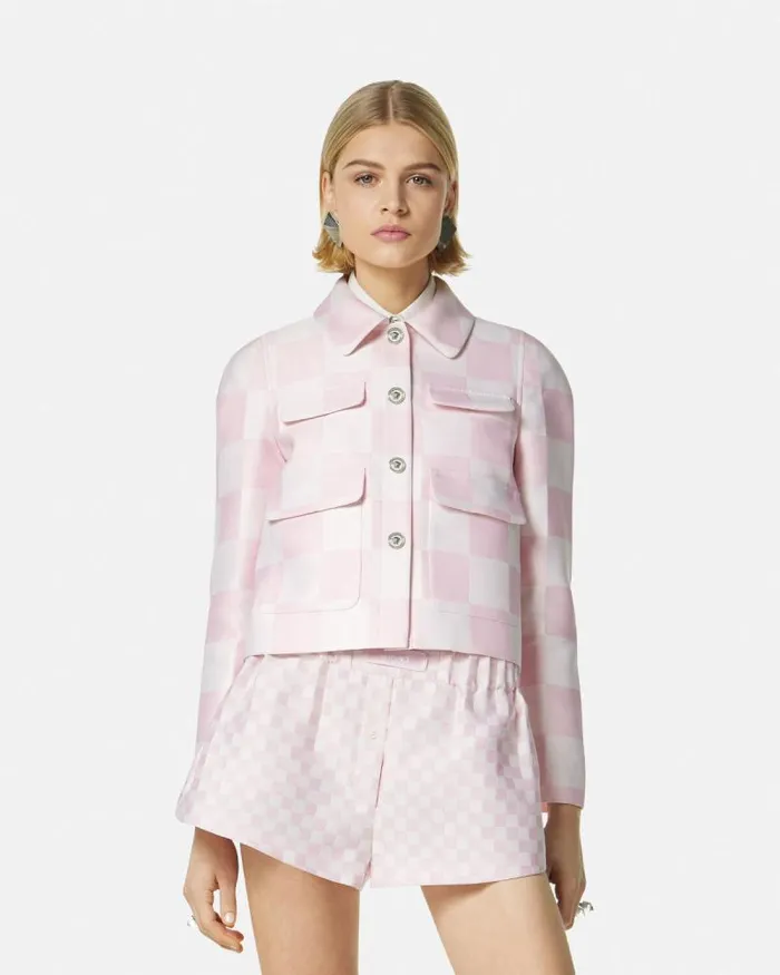 Contrasto Duchesse Crop Blouson Jacket Light Pink Women Versace Outerwear and Coats
