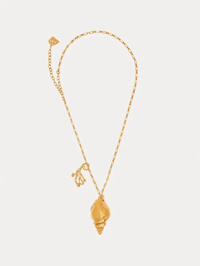 Coral and Shell Pendant Necklace Gold Women Oscar De La Renta Necklaces