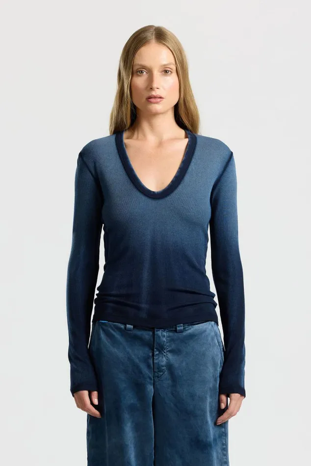 COTTON CITIZEN Verona UNeck Shirt Navy Cast Women Shirts
