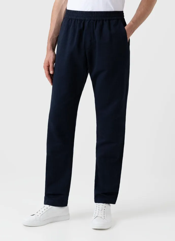Cotton Linen Drawstring Trouser Navy Men SUNSPEL Pants