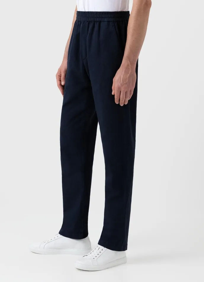 Cotton Linen Drawstring Trouser Navy Men SUNSPEL Pants