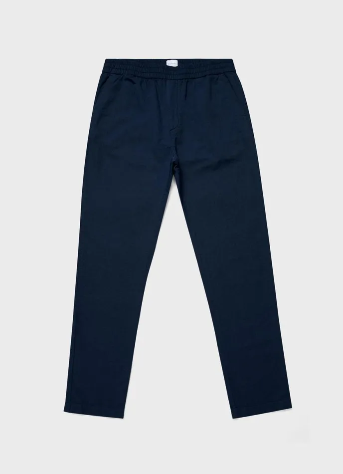 Cotton Linen Drawstring Trouser Navy Men SUNSPEL Pants