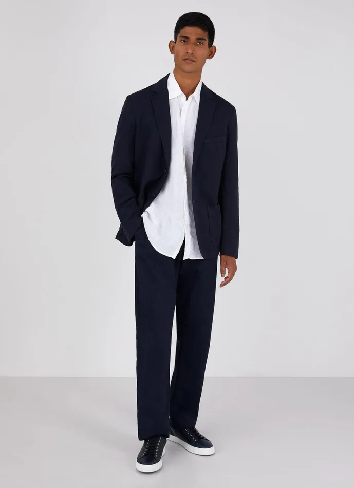 Cotton Linen Drawstring Trouser Navy Men SUNSPEL Pants