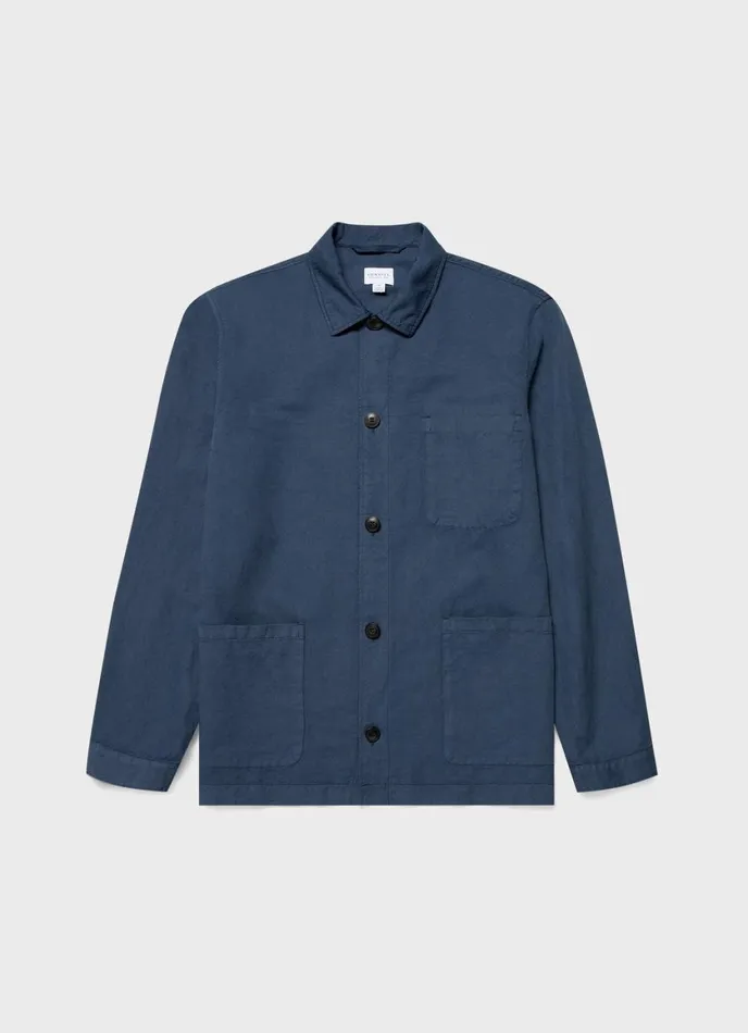 Cotton Linen Twin Pocket Jacket Shale Blue Men SUNSPEL Jackets and Coats