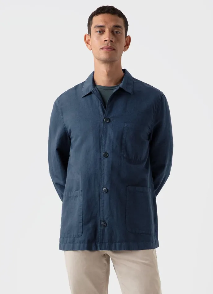 Cotton Linen Twin Pocket Jacket Shale Blue Men SUNSPEL Jackets and Coats