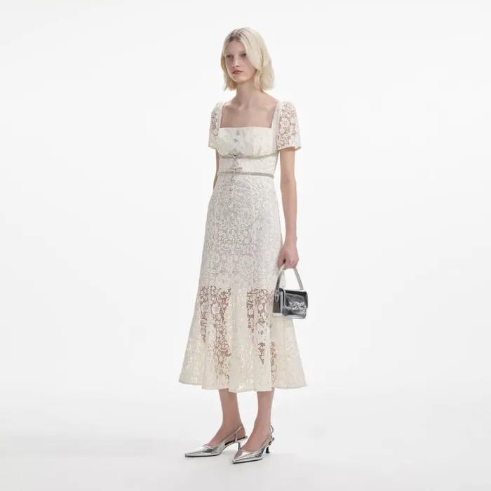 Cream Lace Diamante Bow Midi Dress Women Self Portrait Dresses Cream Lace Diamante Bow Midi Dress Women Self Portrait Dresses