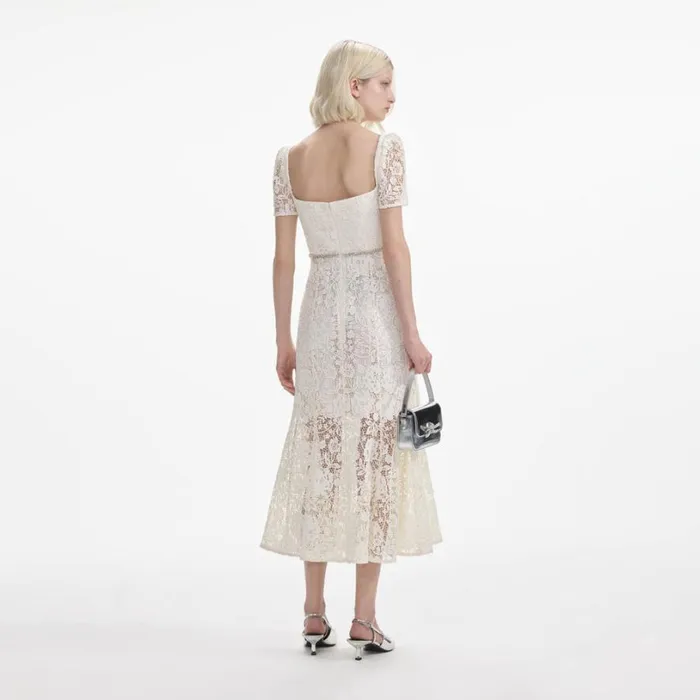 Cream Lace Diamante Bow Midi Dress Women Self Portrait Dresses Cream Lace Diamante Bow Midi Dress Women Self Portrait Dresses