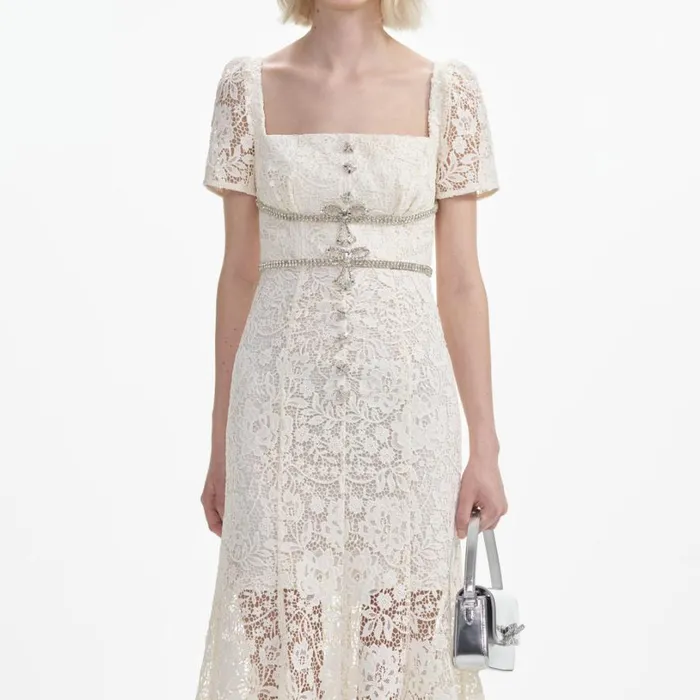 Cream Lace Diamante Bow Midi Dress Women Self Portrait Dresses Cream Lace Diamante Bow Midi Dress Women Self Portrait Dresses