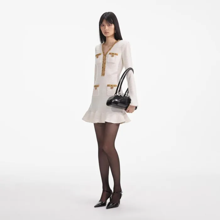 Cream Lurex Knit Mini Dress Women Self Portrait Dresses Cream Lurex Knit Mini Dress Women Self Portrait Dresses