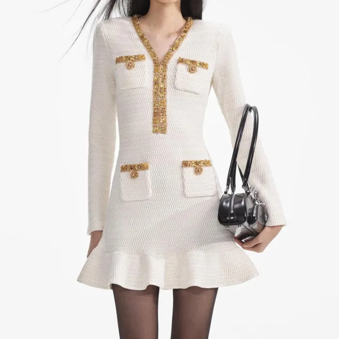 Cream Lurex Knit Mini Dress Women Self Portrait Dresses Cream Lurex Knit Mini Dress Women Self Portrait Dresses