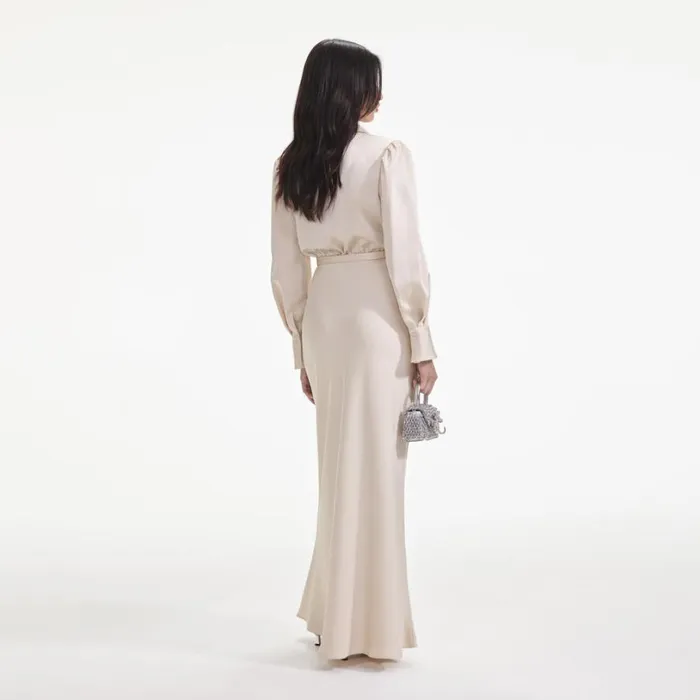 Cream Satin Embellished Bib Maxi Dress Women Self Portrait Dresses Cream Satin Embellished Bib Maxi Dress Women Self Portrait Dresses