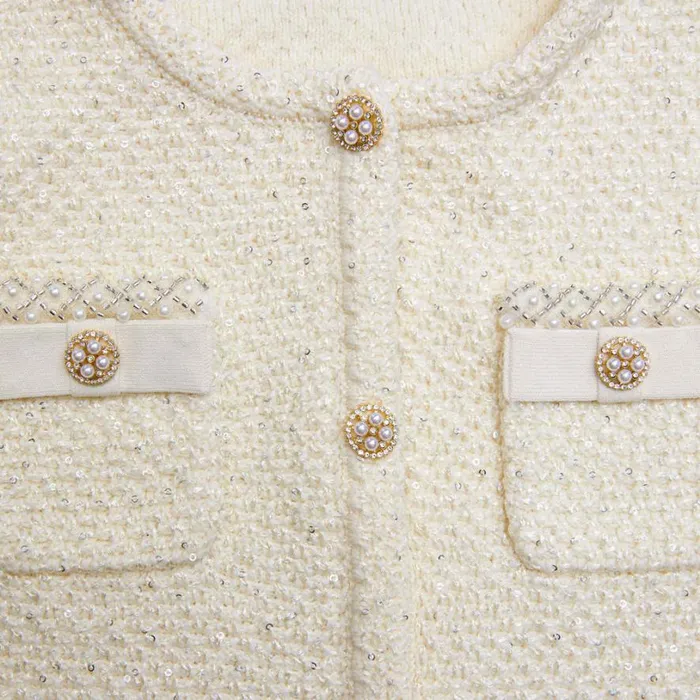 Cream Sequin Knit Dress Kids Self Portrait Knitwear