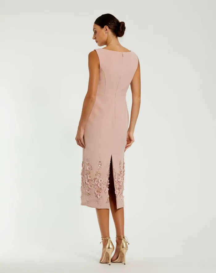 Crepe Sleeveless Midi Dress With Flower Beading Vintage Lilac Daytime Dresses Mac Duggal Women