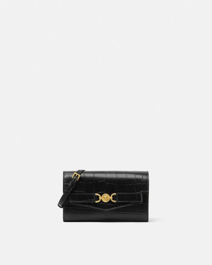 CrocEffect Medusa 03995 Crossbody Bag Blackgold Women Versace Shoulder and Crossbody