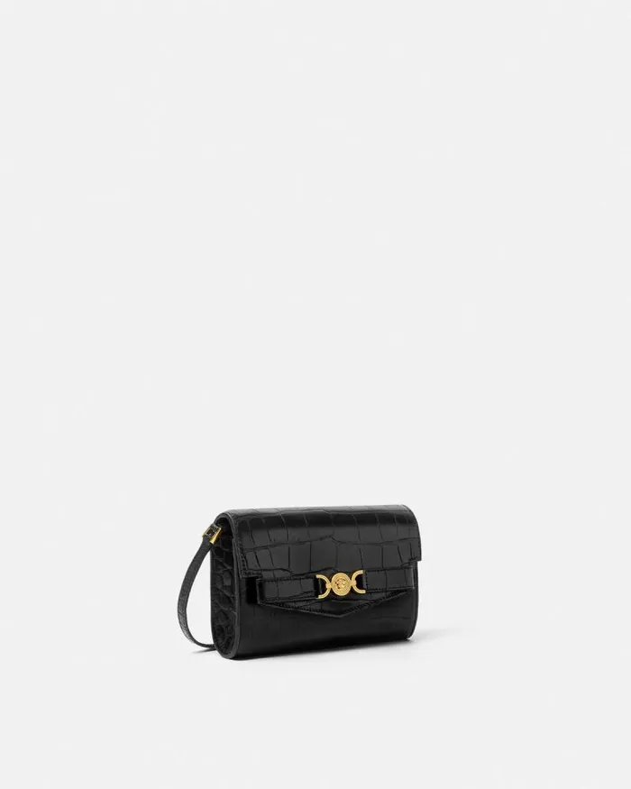 CrocEffect Medusa 03995 Crossbody Bag Blackgold Women Versace Shoulder and Crossbody