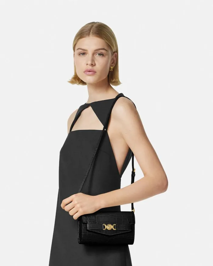 CrocEffect Medusa 03995 Crossbody Bag Blackgold Women Versace Shoulder and Crossbody