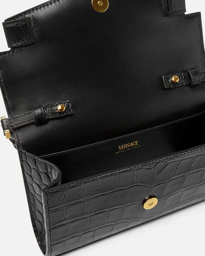 CrocEffect Medusa 03995 Crossbody Bag Blackgold Women Versace Shoulder and Crossbody