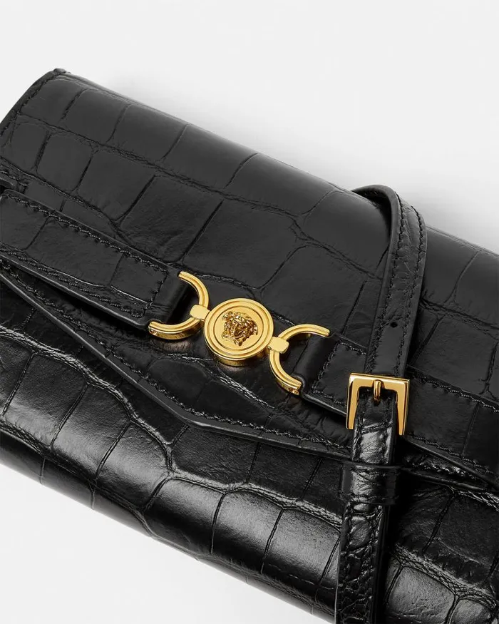 CrocEffect Medusa 03995 Crossbody Bag Blackgold Women Versace Shoulder and Crossbody