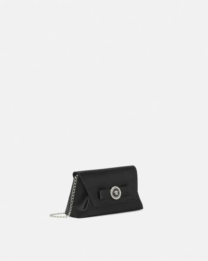 Crystal Gianni Ribbon Clutch Blacksilver Women Versace Mini Bags and Clutches