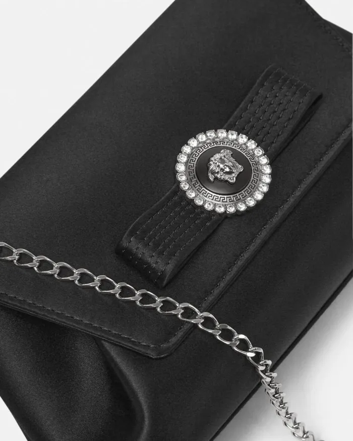 Crystal Gianni Ribbon Clutch Blacksilver Women Versace Mini Bags and Clutches