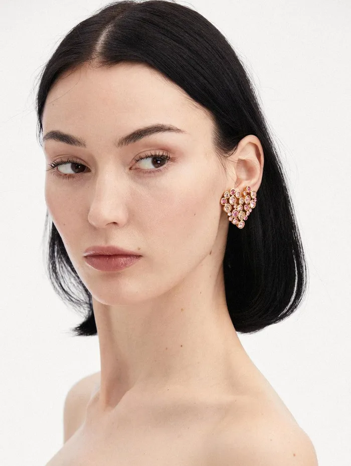 Crystal Heart ClipOn Earrings Rose Gold Multi Women Oscar De La Renta Earrings