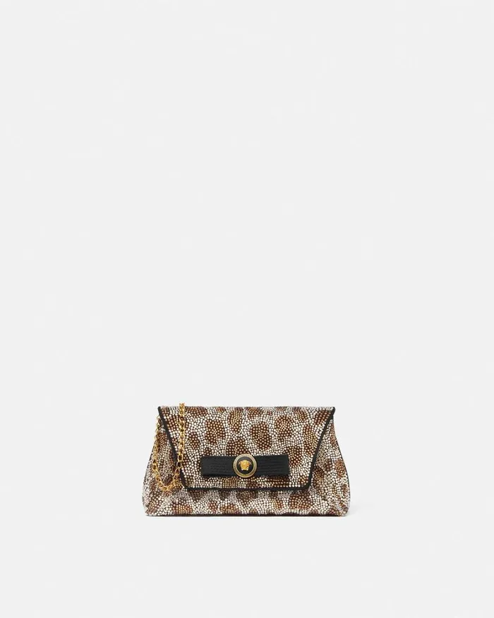 Crystal Leopard Gianni Ribbon Clutch Blackgold Women Versace Mini Bags and Clutches Crystal Leopard Gianni Ribbon Clutch Blackgold Women Versace Mini Bags and Clutches