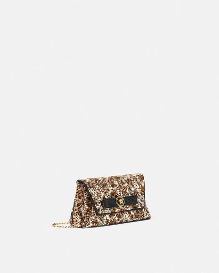 Crystal Leopard Gianni Ribbon Clutch Blackgold Women Versace Mini Bags and Clutches