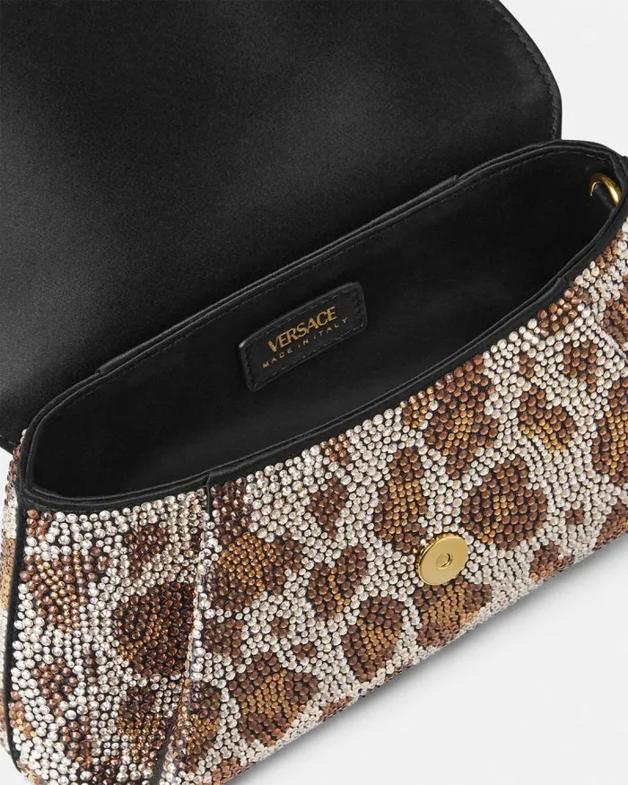 Crystal Leopard Gianni Ribbon Clutch Blackgold Women Versace Mini Bags and Clutches