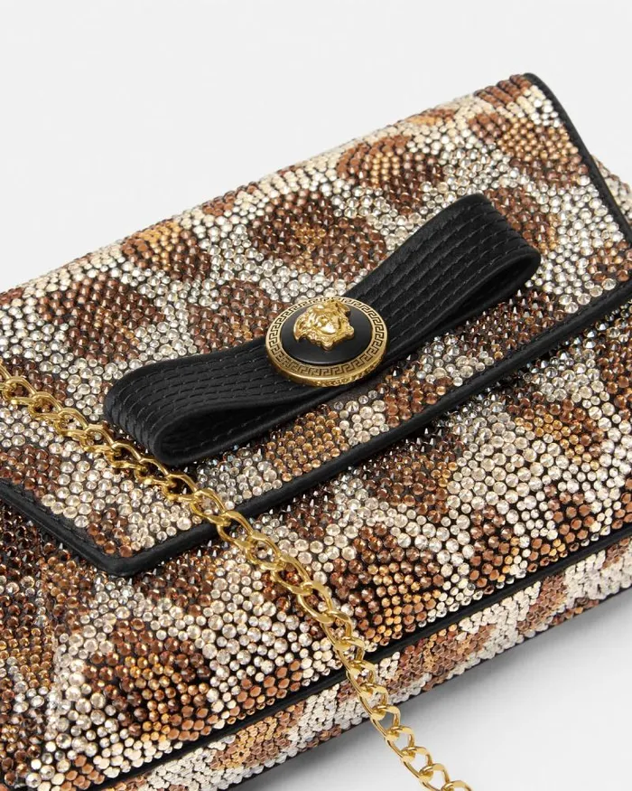 Crystal Leopard Gianni Ribbon Clutch Blackgold Women Versace Mini Bags and Clutches