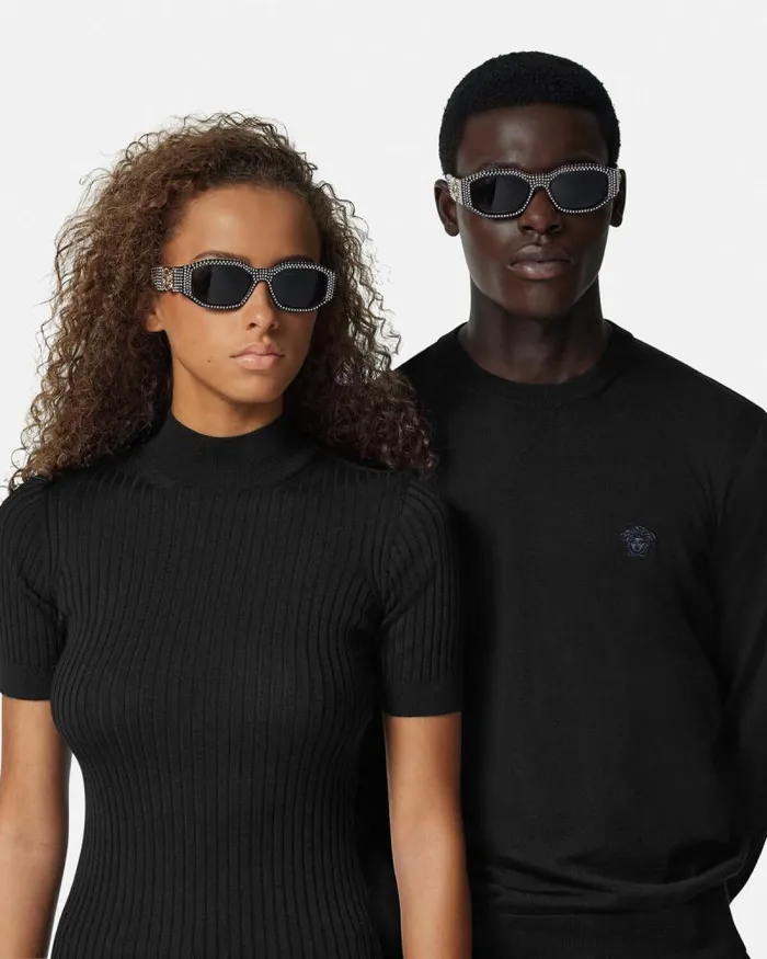 Crystal Medusa Biggie Sunglasses Blackgold WomenMen Versace Sunglasses