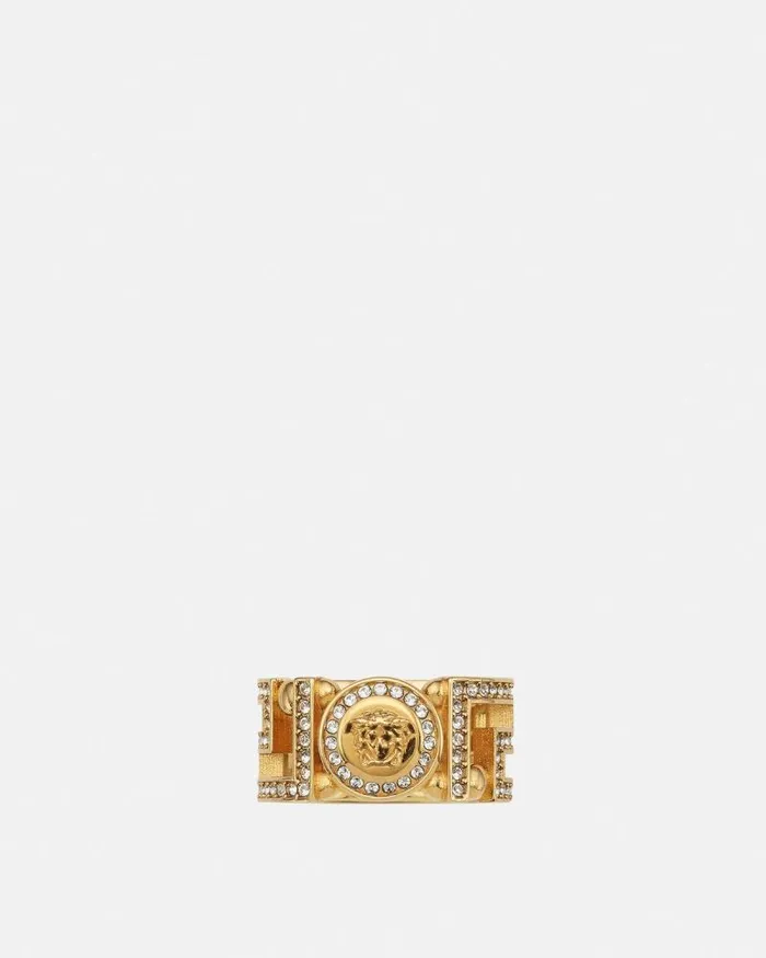 Crystal Medusa Greca Ring Gold WomenMen Versace Rings
